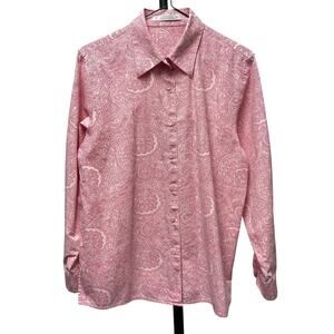 Vintage Foxcroft Womens 6P Pink Paisley Wrinkle Free Button Up Shirt